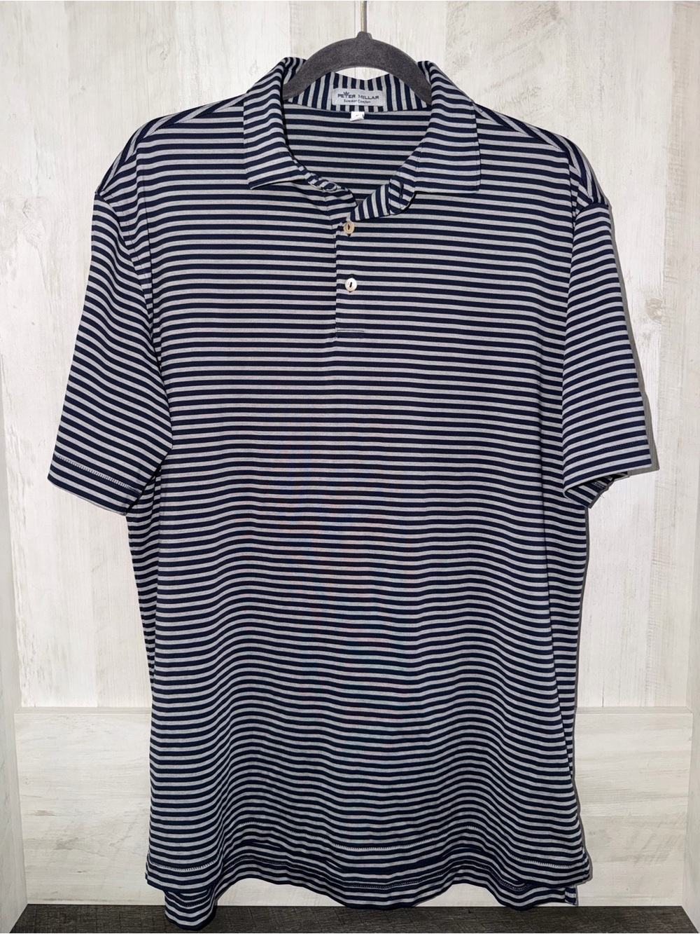 Peter Millar Navy & White Striped Performance Polo Summer Comfort Carlton Woods